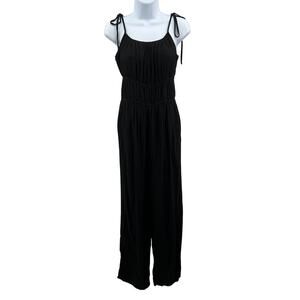 And Now This Tie-Strap Jumpsuit SZ M Black Wide Leg Minimalist Casual Romper